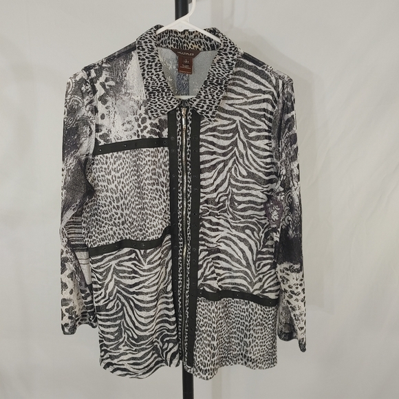 Multiples Mixed Animal Print Zip Front Jacket/Shirt Size L - Picture 2 of 13